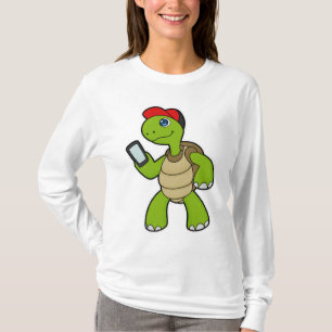 Schildkröte mit Telefon und Hut T-Shirt
