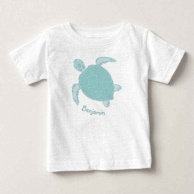 Schildkröte Niedlich Blue Personalisiert Baby T-shirt (Vorderseite)