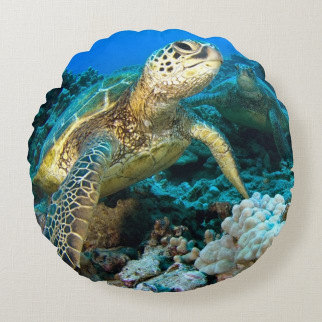 Schildkröte-Paare Rundes Kissen (Vorderseite)