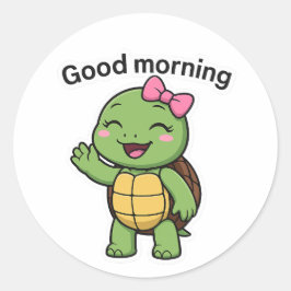 Schildkröte sagt Guten Morgen Runder Aufkleber