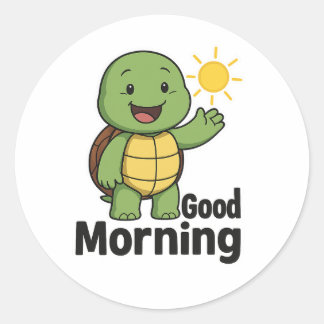 Schildkröte sagt Guten Morgen Runder Aufkleber