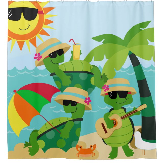 Schildkröte-Sommer-Strand-Party-niedliche Kinder Duschvorhang (Vorderseite)