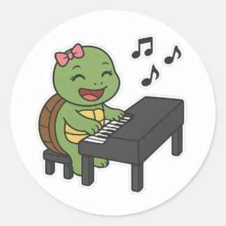Schildkröte spielt auf einem Klavier Runder Aufkleber