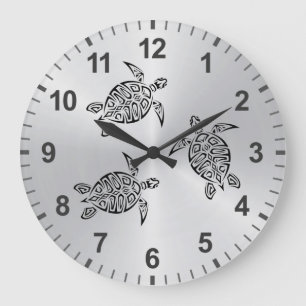Schildkröte-Stammes- Tätowierungs-Schwarz-Tier Große Wanduhr
