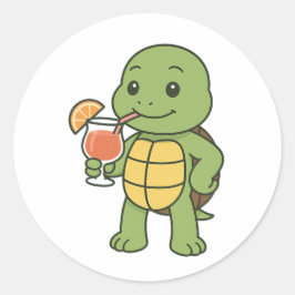 Schildkröte trinkt Cocktail  Runder Aufkleber
