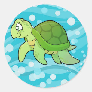Schildkröte und Blasen Runder Aufkleber