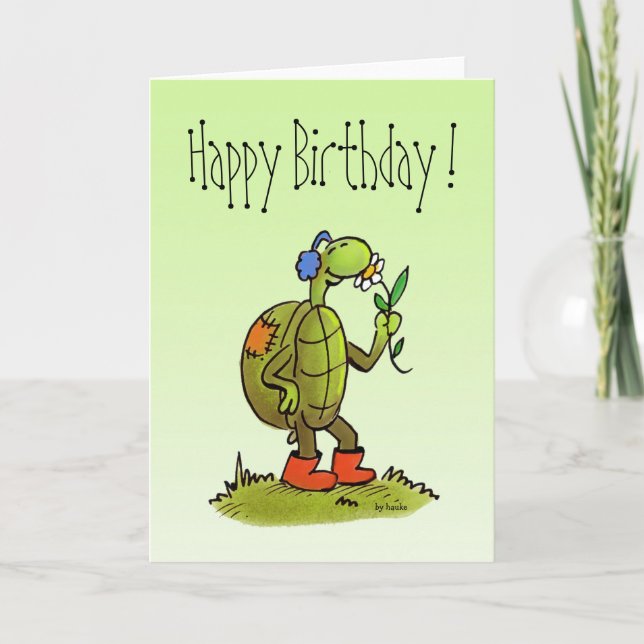 Schildkröte und Blume Geburtstagskarte Karte (Vorderseite)
