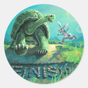 Schildkröte und die Hase-Kunst Runder Aufkleber