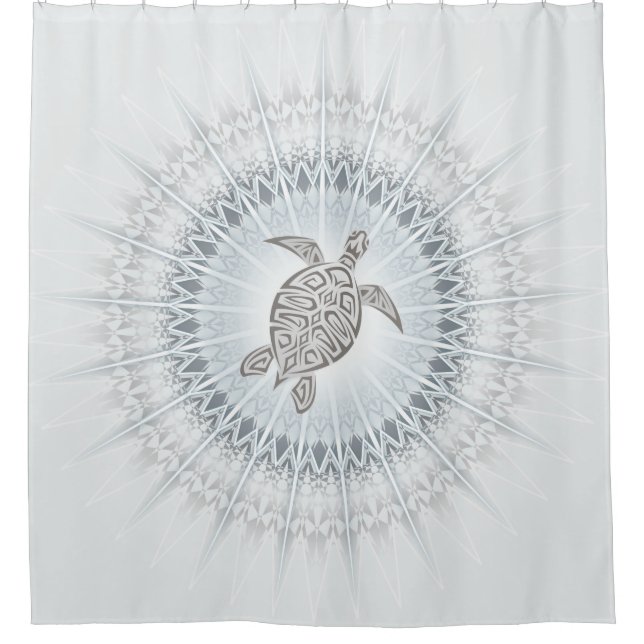 Schildkröte und Mandala Grayish Blue Taupe Küste Duschvorhang (Vorderseite)