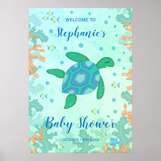 Schildkröte unter der Sea Baby Dusche Poster (Vorne)