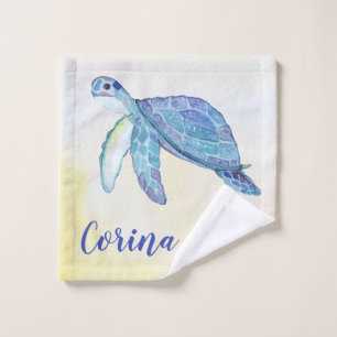 Schildkröte Wasserfarbe Monogramm  Waschlappen