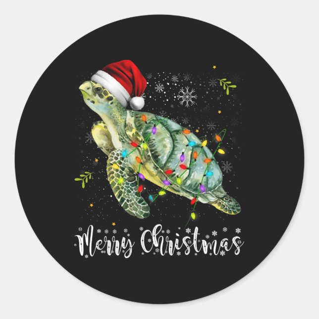 Schildkröte Weihnachtsmannmütze Frohe Weihnachtsbe Runder Aufkleber (Vorderseite)
