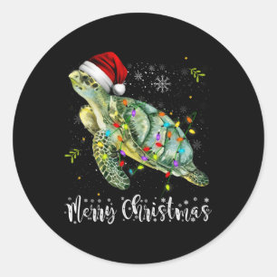 Schildkröte Weihnachtsmannmütze Frohe Weihnachtsbe Runder Aufkleber