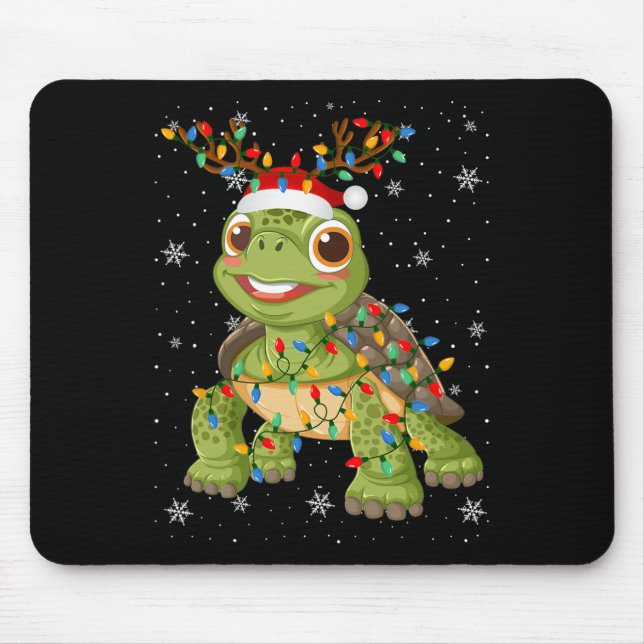 Schildkröte Weihnachtsmannmütze Ugly Christmas Tre Mousepad (Vorne)