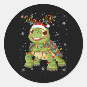 Schildkröte Weihnachtsmannmütze Ugly Christmas Tre Runder Aufkleber