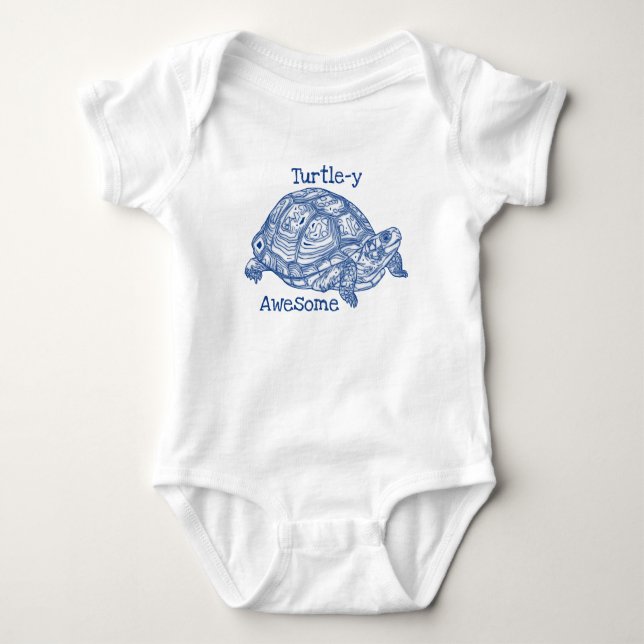 Schildkröte - y Phantastisch Niedlich Blue Zeichne Baby Strampler (Vorderseite)