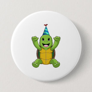 Schildkröte zum Geburtstag mit Party Hut Button