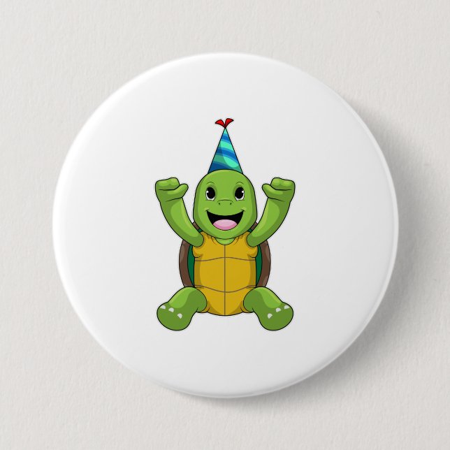 Schildkröte zum Geburtstag mit Party Hut Button (Vorderseite)
