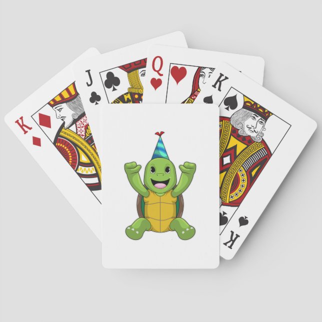 Schildkröte zum Geburtstag mit Party Hut Spielkarten (Rückseite)