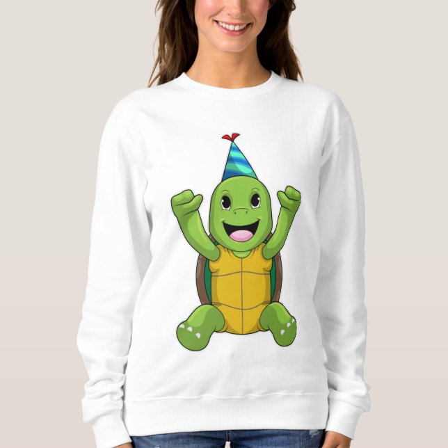 Schildkröte zum Geburtstag mit Party Hut Sweatshirt (Vorderseite)