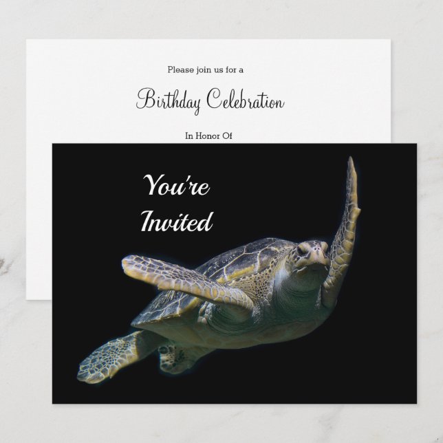 Schildkröten Foto im Meer Geburtstag Einladung (Vorne/Hinten)