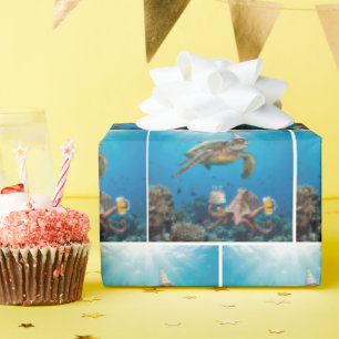 Schildkröten-Geburtstagsfeier mit Oktopus Geschenkpapier