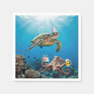 Schildkröten-Geburtstagsfeier mit Oktopus Serviette