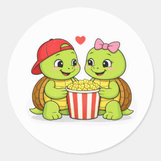 Schildkröten genießen einen gemeinsamen Filmabend Runder Aufkleber