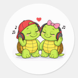 Schildkröten genießen Musik zusammen Runder Aufkleber