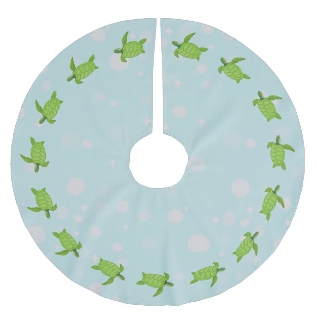 Schildkröten im Grünen auf hellblauem Boden Polyester Weihnachtsbaumdecke (Vorderseite)