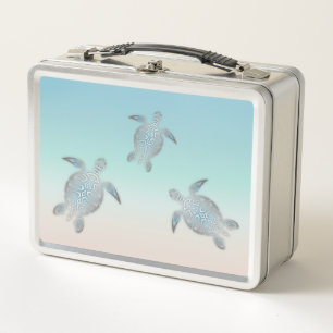 Schildkröten mit Silbermedaille Türkisküste Metall Lunch Box