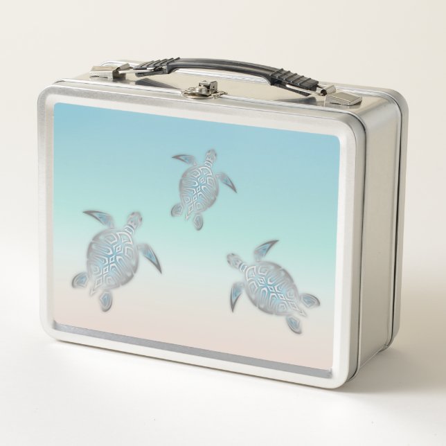 Schildkröten mit Silbermedaille Türkisküste Metall Lunch Box (Vorderseite)
