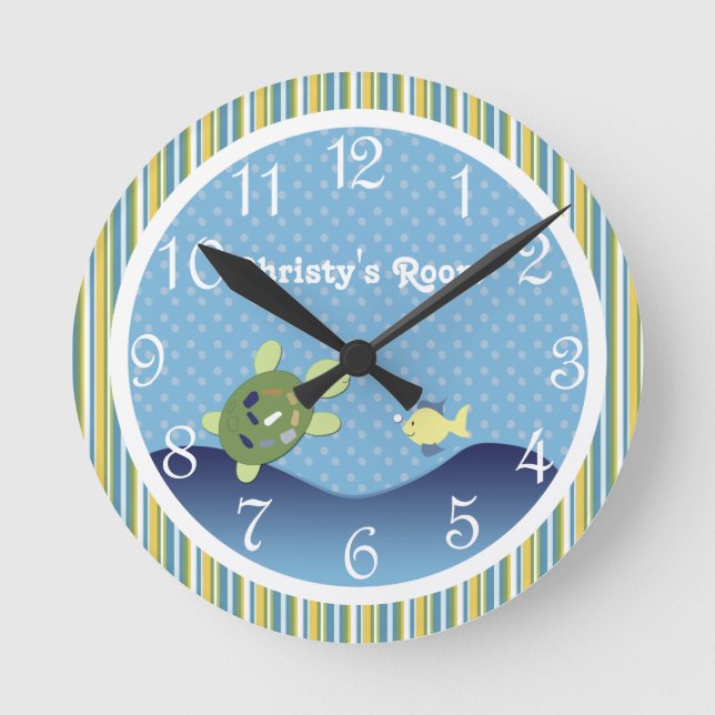 Schildkröten-Ozean-Riff-Kinderzimmer Personalisier Runde Wanduhr (Vorderseite)