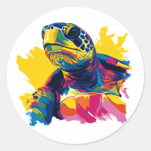 Schildkröten-Porträt-Illustration Aquarellmalerei Runder Aufkleber