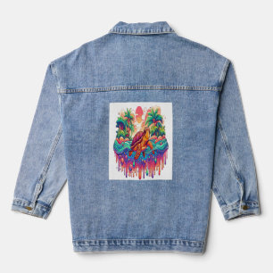 Schildkröten schwimmen im Flüssiggarten. Jeansjacke