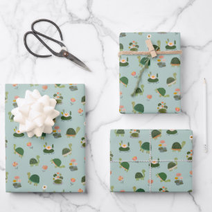 Schildkröten & Seerosenblätter auf Pistaziengrün Geschenkpapier Set