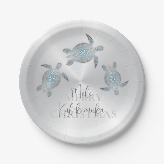 Schildkröten Silber | Mele Kalikimaka | Weihnachte Pappteller (Vorderseite)