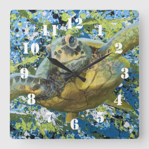 Schildkröten-Splatter-Kunst Quadratische Wanduhr