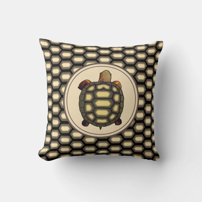 Schildkröten und Muschel Muster in Beige & Schwarz Kissen (Vorderseite)