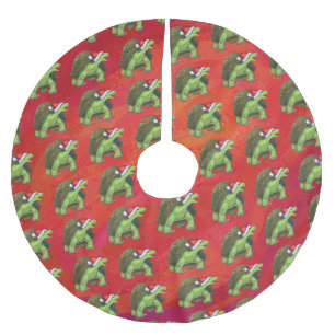 Schildkröten-Weihnachten auf Rot Polyester Weihnachtsbaumdecke