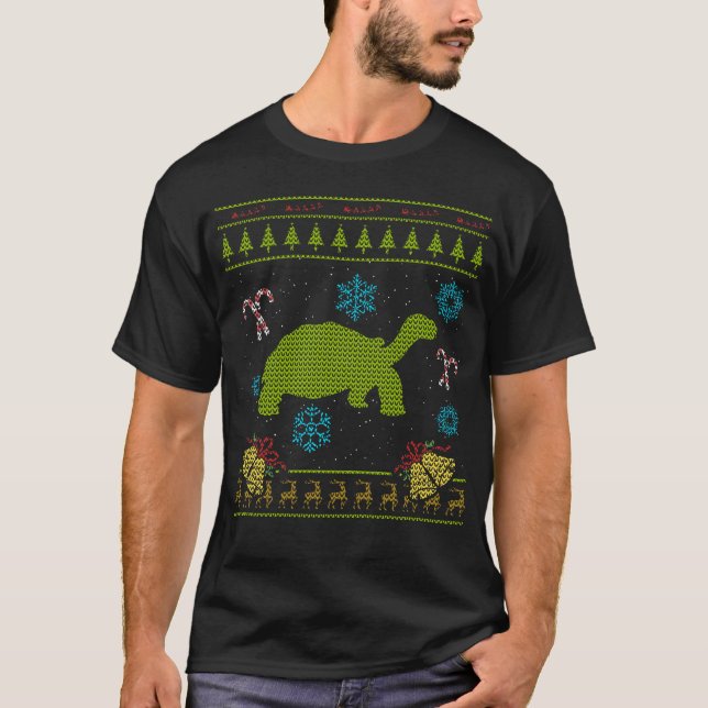 Schildkröten-Weihnachtsstrickjacke-Shirt Sulcata T-Shirt (Vorderseite)