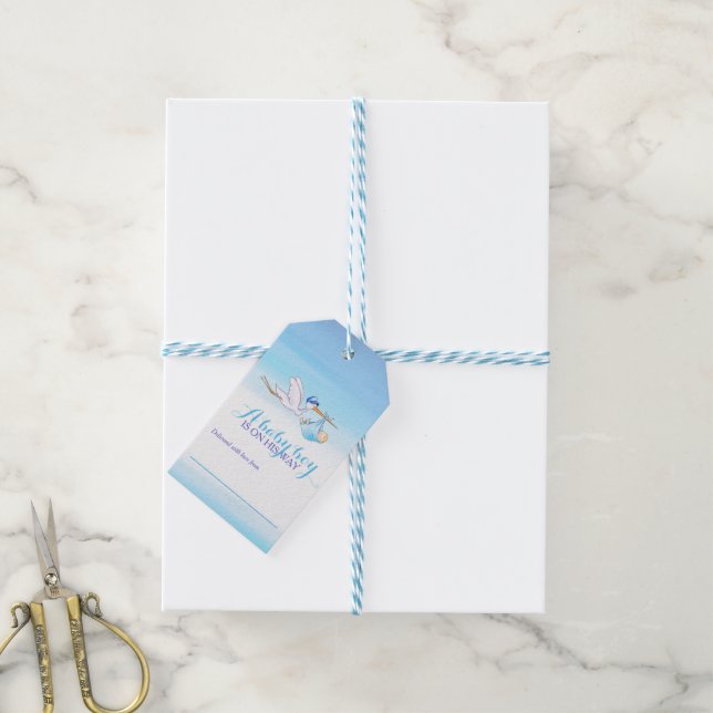 Schildkrötenblau Babydusche mit Geschenkmarken Geschenkanhänger (Mit Garn)