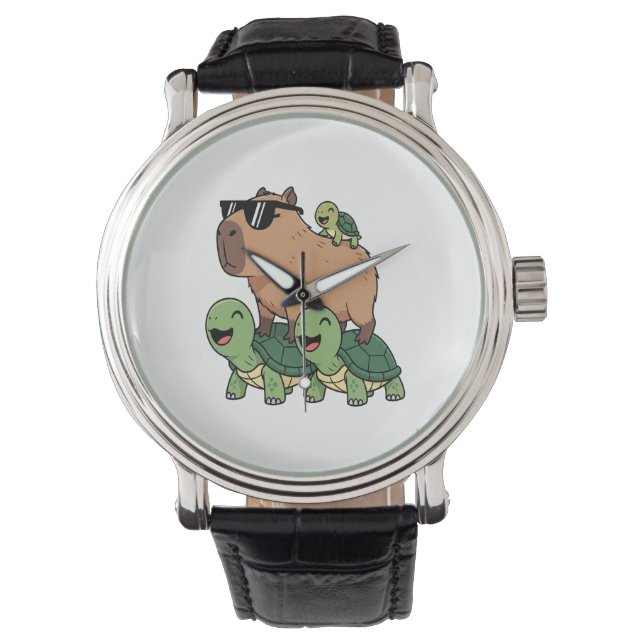 Schildkrötenfahrt Capybara, Funny Capybara Armbanduhr (Vorderseite)