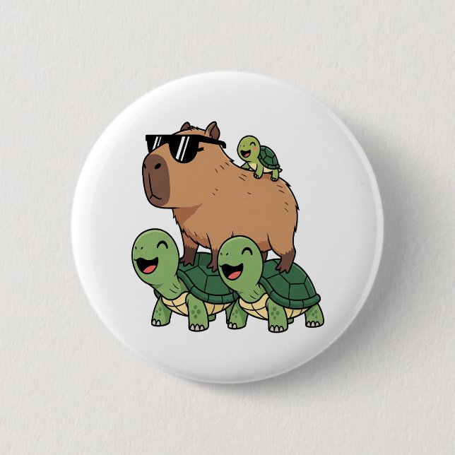 Schildkrötenfahrt Capybara, Funny Capybara Button (Vorderseite)