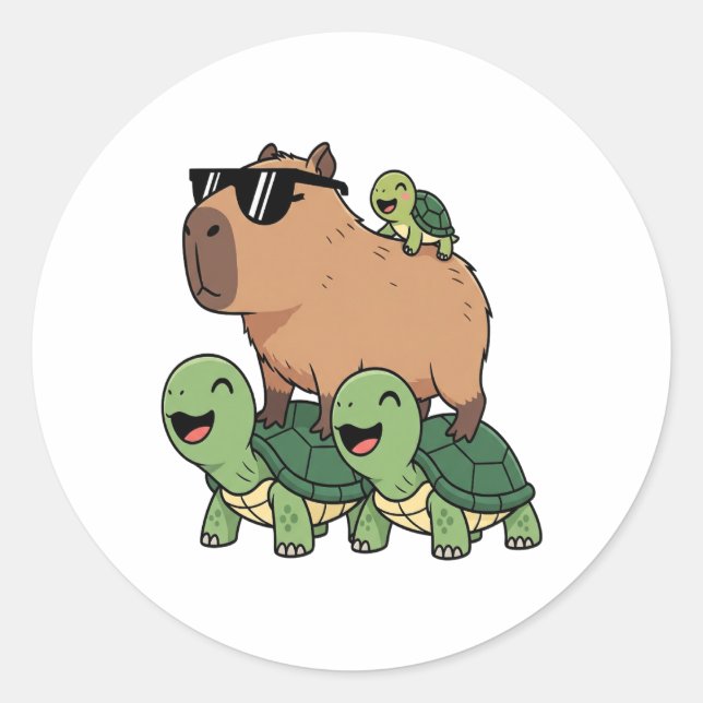 Schildkrötenfahrt Capybara, Funny Capybara Runder Aufkleber (Vorderseite)