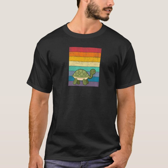 Schildkrötengestörter Vintager Retro-Regenbogen T-Shirt (Vorderseite)
