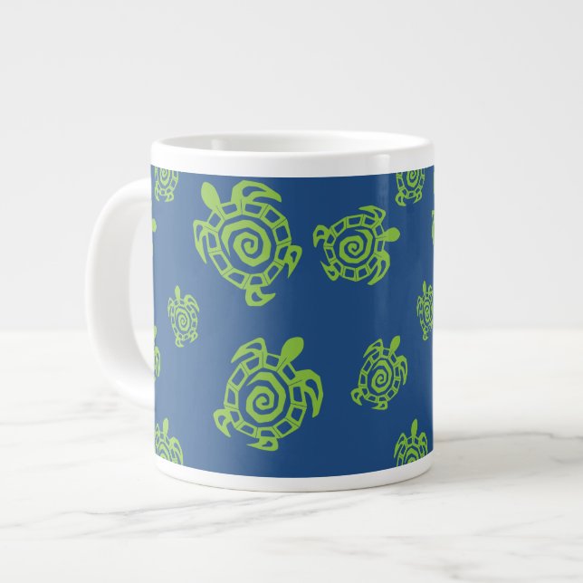 Schildkrötengrün und Blauer Druck Jumbo-Tasse (Vorderseite Links)