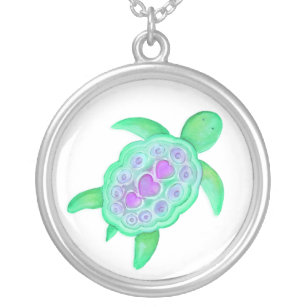 Schildkrötengrüne lila Knorpelhalle Versilberte Kette