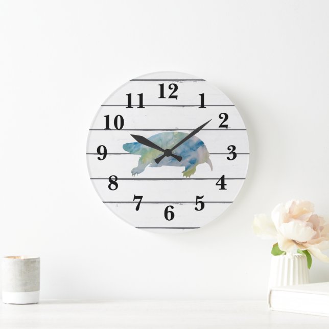 Schildkrötenmalerei Tierfarben Große Wanduhr (Zuhause)