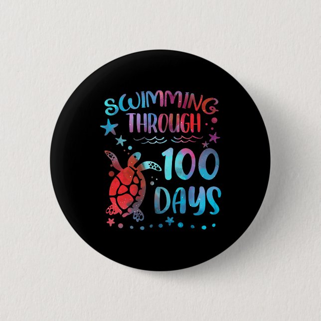 Schildkrötenmeer schwimmen durch 100 Tage Schultee Button (Vorderseite)